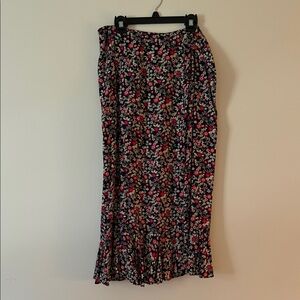 Christopher & Banks Floral Midi Skirt in Black and Red